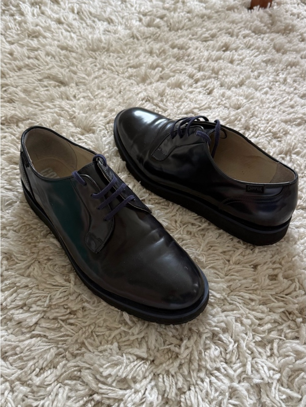 Navy Men's Camper Leather Derby Shoes with Navy Laces